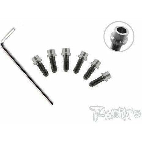 Tworks 64 Titanium Metric Rear Wheel Screw set for x12 and other Pan cars.  M3x6mm (6pcs)