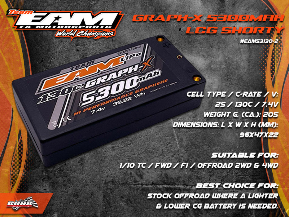 Team EAM 5300 130C Graphene 2S Shorty Battery