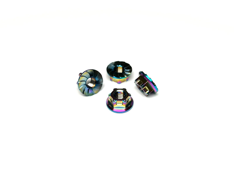 Sortafast Titanium Wheel Nuts - Hexcix M4 Flanged & Serrated - Oil Slick (4pc)