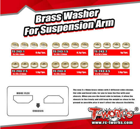 Tworks Brass Washer Set for Suspension Arm 3x10 (Each 8pcs)