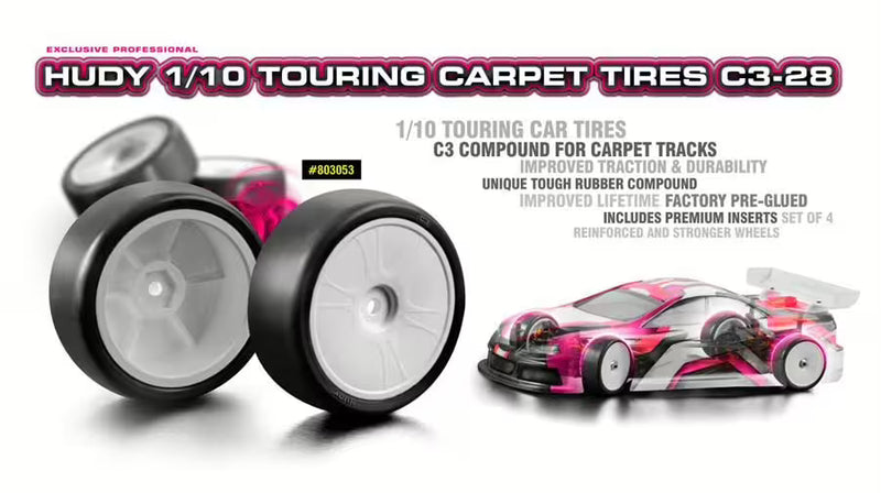 HUDY 1:10 Touring Carpet Tires C3 28 Shore (4)